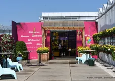 De ingang van MNP Flowers waar Roses For Ever, Hishtil, Cohen, Jaldety, Padana en Hassinger Orchideen hun producten presenteerde.